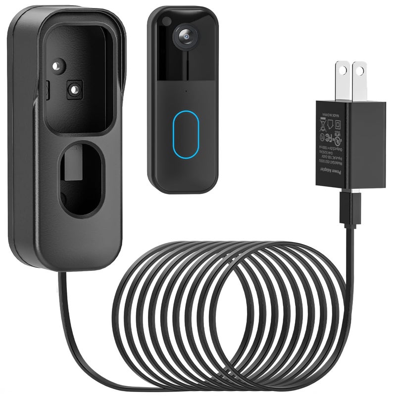delilyn 2in1 Charging Cable with Adapter & No Drill Adhesive Doorbell Mount for Blink Video Doorbell (2nd Gen)-2025 Release, Doorbell Transformer with 16.4ft Weatherproof Power Cord for Blink Doorbell Camera - Image 1